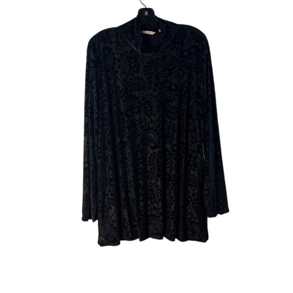 Soft Surroundings Black Floral Burnout Velvet Tunic Top With Crystal Button Cuff - Picture 2 of 12